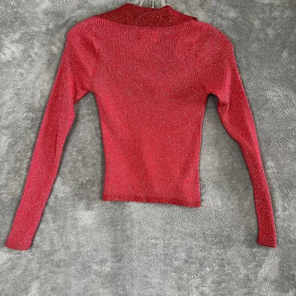 Maeve Anthropologie Blouse Womens XS Red Sparkle Cropped Holiday NWT - Picture 7 of 10